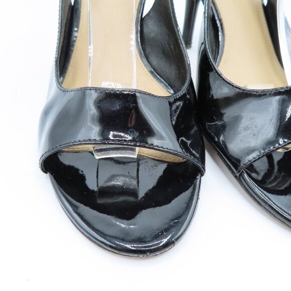 Via Spiga Womens 9 M Black Patent Leather Open Toe Slingback High Heels Buckle - Picture 3 of 12